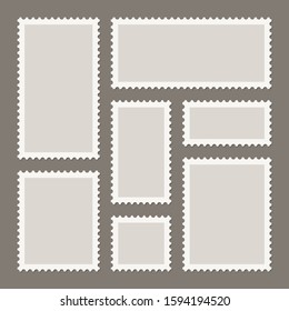 Blank postage stamps collection. Sticky paper stamp. Vector illustration.