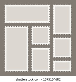 Blank postage stamps collection. Sticky paper stamp. Vector illustration.