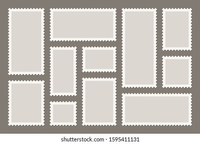 Blank postage stamps collection. Sticky paper stamp. Vector illustration.