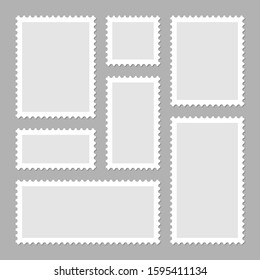 Blank postage stamps collection. Sticky paper stamp. Vector illustration.