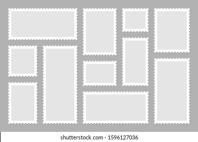 Blank postage stamps collection. Sticky paper stamp. Vector illustration.