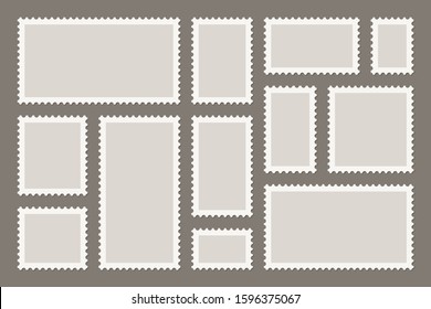 Blank postage stamps collection. Sticky paper stamp. Vector illustration.