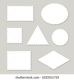 Blank Postage Stamps Different Shapes Set - Triangle, Square, Round, Oval, Rhombus Vector