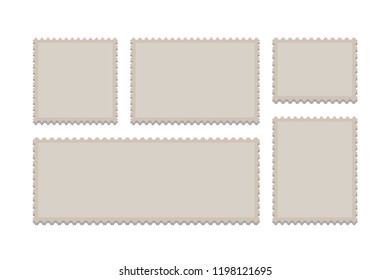 Blank Postage Stamps Frames Set isolated on background. Vector illustration. Eps 10.