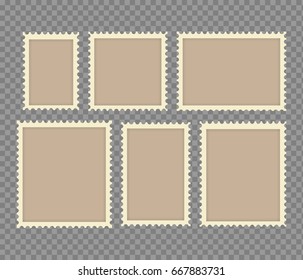 Blank Postage Stamps Frames Set isolated on transparent background. Vector illustration. Eps 10.