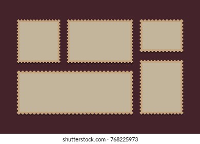 Blank Postage Stamps Frames Set isolated on background. Vector illustration. Eps 10.