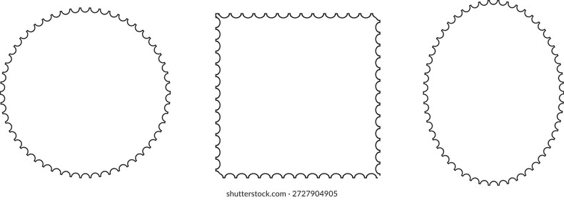 Sellos postales en blanco. icono .  Marco postal simple. Plantilla de poste de pegatina cuadrada ovalada rectangular. Vector eps 10.