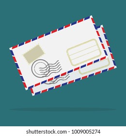 Blank Postage Stamps.  Paper mail isolated on white background.  The envelope