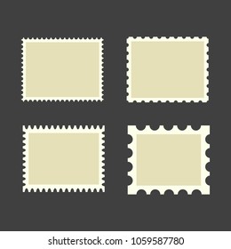 Blank postage stamps. Set on black background. Vector illustration.