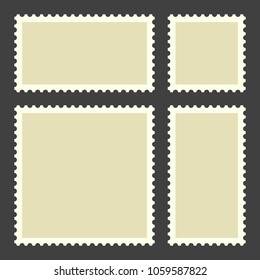 Blank postage stamps. Set on black background. Vector illustration.
