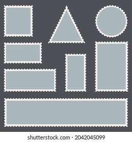 Blank Postage Stamps Set on Dark Background. Vector illustration.