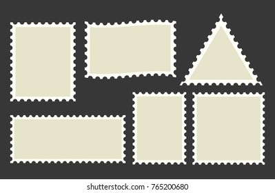 Blank Postage Stamps Set on Dark Background. Vector