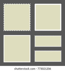 Blank Postage Stamps Set on Dark Background. Vector