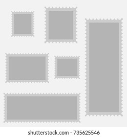 Blank postage stamps templates with shadow on a gray background. Vector illustration.