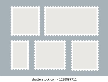 Blank postage stamps vector set isolated. Mark mail letter stamps design. Postal frame sticker.