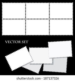 Blank postage stamps in white color isolated on black background. vector illustration 