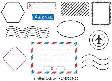 Blank postal stamps and foliage set.illustration vector