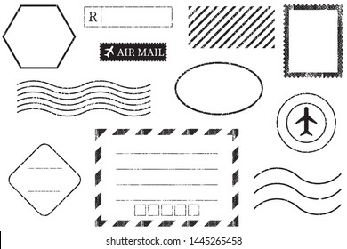 Blank postal stamps and foliage set.illustration vector