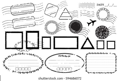 Blank postal stamps and foliage set.illustration vector
