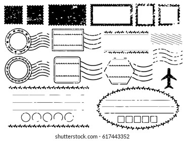 Blank postal stamps and foliage set.illustration vector