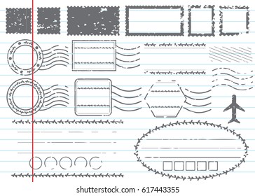 Blank postal stamps and foliage set.illustration vector
