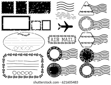 Blank postal stamps and foliage set.illustration vector