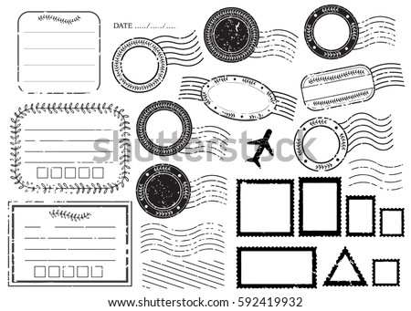 Blank postal stamps and foliage set.illustration vector