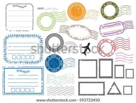 Blank postal stamps and foliage set.illustration vector