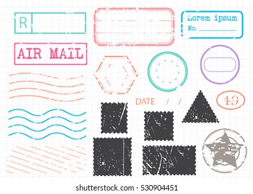 Blank postal stamps set.illustration vector