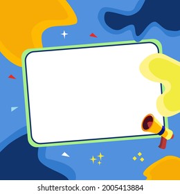 Blank Postcard card,paper note, greeting card and megaphone for you text. Vector flat cartoon illustration.  Square Template