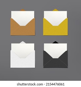 Sobre De Papel De Postales En Blanco Con Hoja Blanca. Vector EPS10
