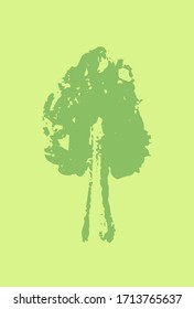 Blank postcard with handsketched tree silhouette. Blooming tree stamp or watermark on vertical card. Earth Day greeting. Summer holiday outdoor banner template. Leafy tree icon. Wild nature wood