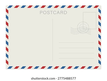 Blank postcard with  stamp. Mockup realistic postcard. Vintage travel card template.