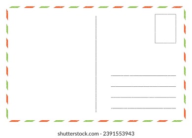 blank postcard template with place for stamp and Christmas colors. craft paper texture