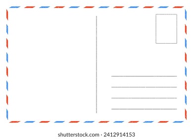 blank postcard template with place for stamp. white paper texture