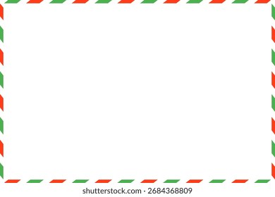 blank postcard template with place for stamp. white paper texture. airmail postcard with red and green border