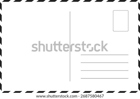 blank postcard template with place for stamp. white paper texture. airmail postcard with red and blue border