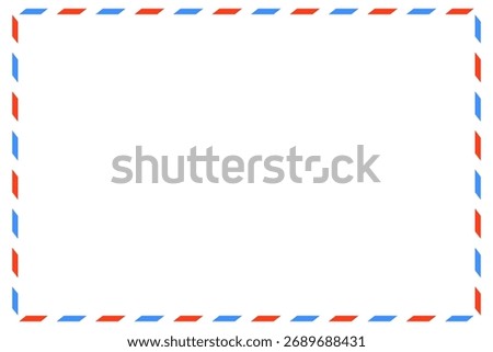 blank postcard template with place for stamp. white paper texture. airmail postcard with red and blue border