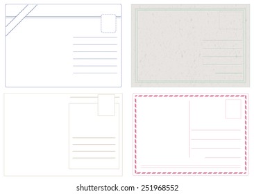 Blank postcard vectors isolated on white in 4 different styles