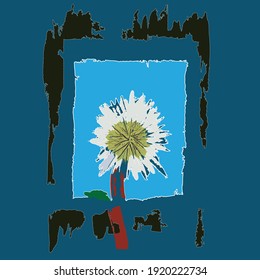 Blank for postcards, pirnt for clothes and packaging. Chamomile flower in a frame.
