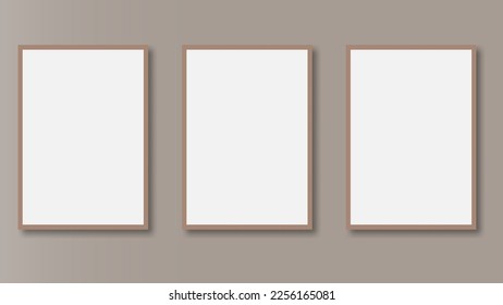 Blank poster frame mockup on grey wall. Vector illustration. EPS 10.