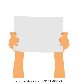 Blank poster in hands.	
Vector illustration.