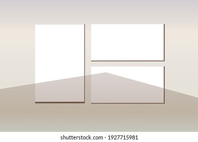Blank poster blank mockup, shadow template. Realistic vector stock illustration. Modern shadow overlay template. Blank white sheet of paper for design. Shadow template or vector mockup
