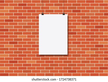 Blank poster on a red brick wall. Vector illustration.