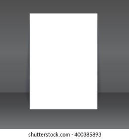 Blank poster on the white wall and the floor, vector Mock-Up. Business corporate brochure template, flyer layout. 