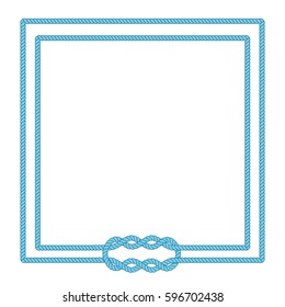Blank poster template with nautical border. Wedding invitation, baby shower, birthday card, scrapbooking. Sailor rope knot picture frame. Graphic design element. Isolated vector illustration