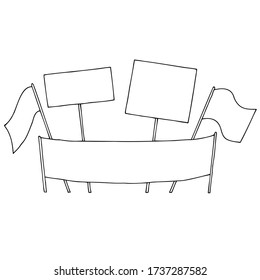 Blank posters, flags and banner for celebration or protest text.