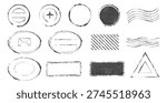 Blank postmarks and seals. Old grunge rubber stamp. Set of empty different rubber stamps.
