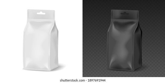 Bolsa en blanco para el paquete de alimentos plantillas de modelo en blanco y negro aisladas. Bolsas de plástico o papel para el almacenamiento y embalaje de productos. 3d diseño de representación. Ilustración del vector