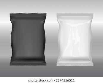 Blank pouch for food package black and white template mockup templates isolated. Plastic or paper bags for product storage and packing. 3d rendering design. Vector illustration EPS 10.